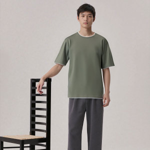 Polyester fiber wear-resistant men's summer round neck solid color short sleeved shirt Outdoor workwear T T-shirt