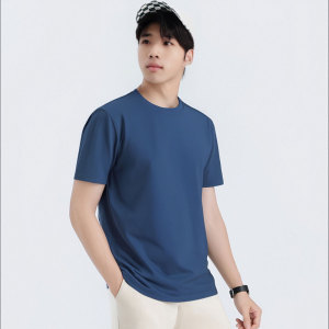 Viscous drooping men's summer round neck solid color short sleeved shirt Fashionable and versatile T T-shirt