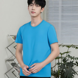 Men's summer solid color round neck short sleeved shirt T T-shirt Breathable artistic style top
