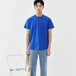 Lycra cotton elastic men's summer round neck solid color short sleeved shirt Slimming Fashion T T-shirt