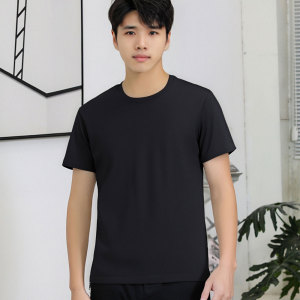 Organic cotton eco-friendly men's summer round neck solid color short sleeved shirt Skin friendly base T T-shirt