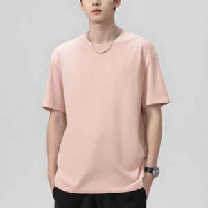 Men's summer round neck short sleeved shirt Exquisite pure cotton T T-shirt Simple and atmospheric style