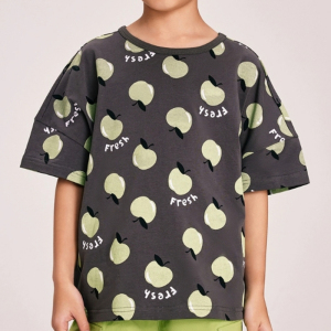 Summer New Product:  Boys' and Girls' Stylish Full Print Apple Contrast Comfortable Short Sleeve Top