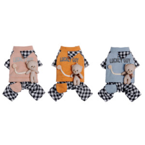 Autumn and Winter Dog Clothes Pocket 3D Bear Cowboy Traction Vest Teddy Bear Small Dog Pet Clothes