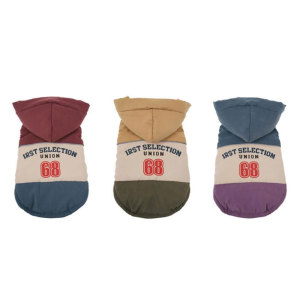 Pet short hooded cotton jacket Windproof splicing hooded jacket Warm and cute