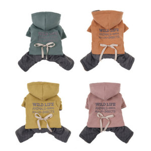 Dog autumn and winter four legged hooded sweatshirt Cute letter printed bow tie strap