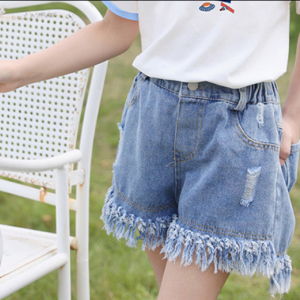 New style of girls' summer fringe shorts,  big children's stylish denim pants