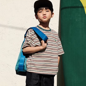 Children's clothing T Shiroishan style striped short sleeved shirt T Summer shirt new style for boys and girls