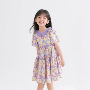 新款夏装女大童碎花公主裙潮流