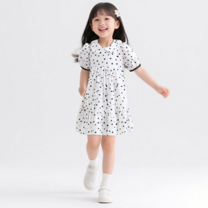 夏装新款洋气儿童装女大童娃娃领短袖裙子
