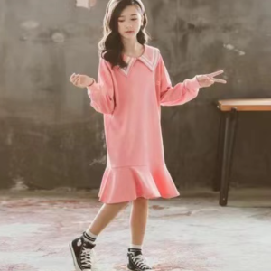 Summer new mid to long fish tail doll collar short sleeved loose women's dress