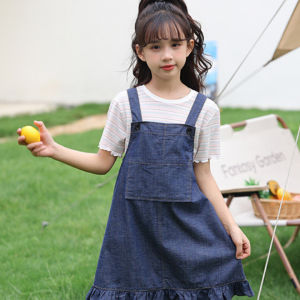 Girls' Short sleeved Cowboy Skirt Summer New Mid sized Children's Short sleeved Strap Skirt