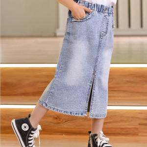Girls' Spring New Denim Half length Skirt with Split Skirt for Boys to Wear Outside