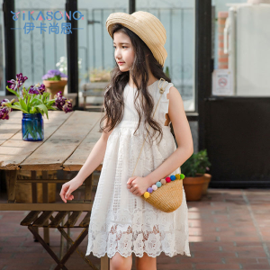 New cotton and linen embroidered little girl lace princess skirt,  children's stylish lace skirt