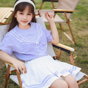 夏装新款女童洋气 jk 裙百褶裙短袖两件套