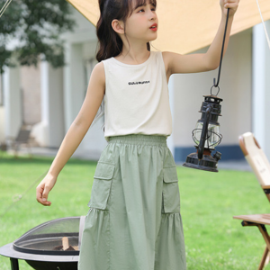 夏装新款休闲宽松背心半身裙中大童工装风套装