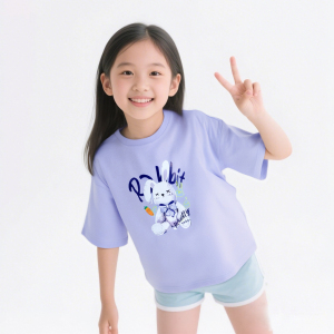 女童韩版洋气兔子半袖印花棉短袖中大童 T 恤