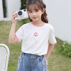 夏季新款彩虹印花女童宽松显瘦半袖上衣