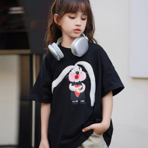 韩版潮牌长耳朵兔印花圆领短袖女夏季新款