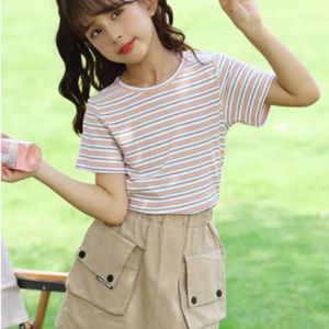 Summer New Korean Style Fashionable Colorful Striped Girl Short Top