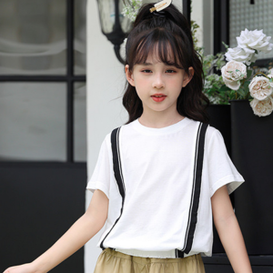 girl t Short sleeved shirt,  new fashionable summer outfit,  loose contrasting color casual top,  trendy
