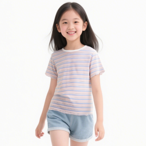 Summer new student striped short sleeved contrasting T-shirt front shoulder short top