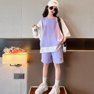 Girls' summer fashion,  children's sports,  big children's loose vacation,  two short sleeved fashion trend