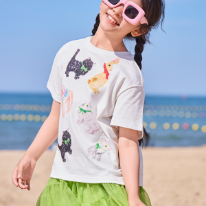 Girl's short sleeved shirt T Cartoon animal themed loose and casual versatile tops for children and adults