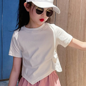 Girl White t Summer T-shirt short sleeved new children's pure cotton short top