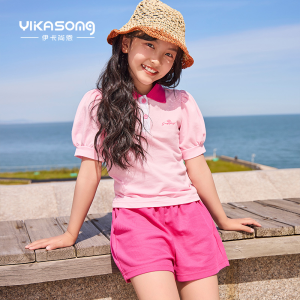 New girls' summer pure cotton POLO Cute cartoon top with short sleeves for children