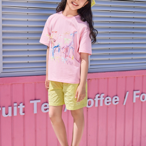 Summer clothing new round neck short sleeved top for children sweet