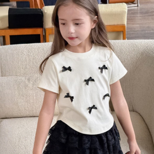 Girl's short sleeved shirt T Summer clothing new children's top bow short