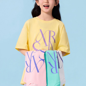 Summer clothing new mid size children's letter printed loose casual girls' top