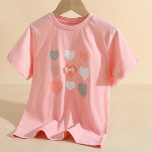 T-shirt T Cotton Summer Round Neck Love Solid Color Medium and Large Children's Thin Breathable Top