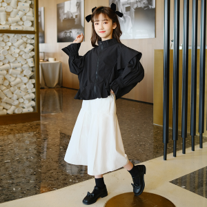 Lotus leaf edge shirt top,  women's spring and autumn French temperament long sleeved zipper shirt short jacket