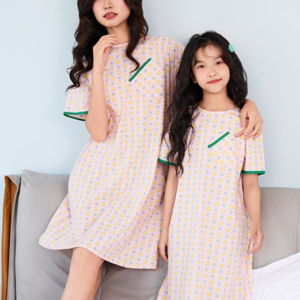 Summer New Cotton Pajamas,  Short Sleeves,  Skirts,  Parent Child Home Clothes