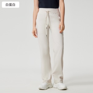 Spring and summer lightweight women's wide leg mid waist pants with drawstring design at the ankle