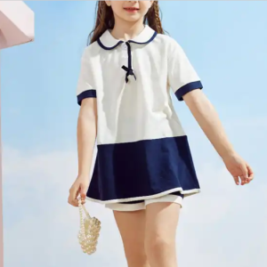 New trendy children's western-style dress with contrasting colors,  women's children's lapel casual dress