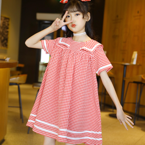 Zhongda Children's Summer Cotton Big Collar Small Fresh Checkered Dress