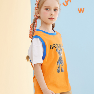 Handsome round neck spliced fake two-piece printed loose and versatile casual sports T T-shirt