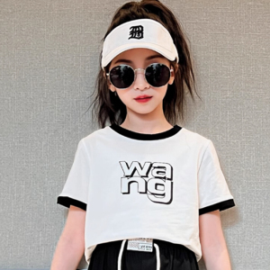 Girls' short sleeved loose top summer children's pure cotton white and stylish T T-shirt