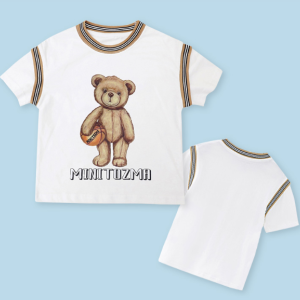 New trendy summer teddy bear cartoon white pure cotton T T-shirt