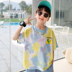 Spring New Children's Rest Versatile Korean Edition Casual Short Sleeve Dyeing Print