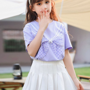 夏装新款女童洋气 jk 裙百褶裙短袖两件套
