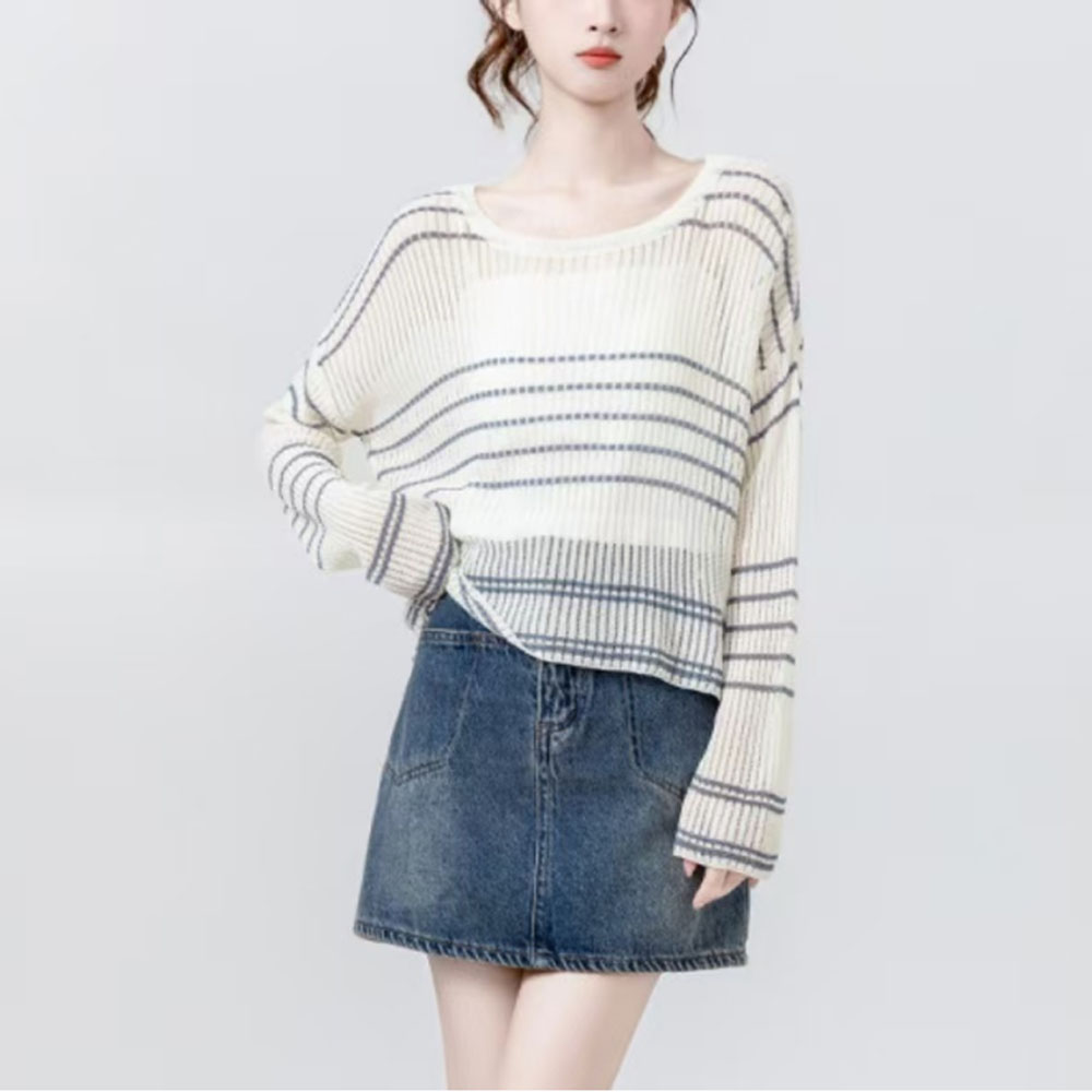 Striped Ice Silk Sunscreen Hoodie for Women in Summer 2025 Spring new style interior camisole vest knitted sweater two-piece top set ZH00110