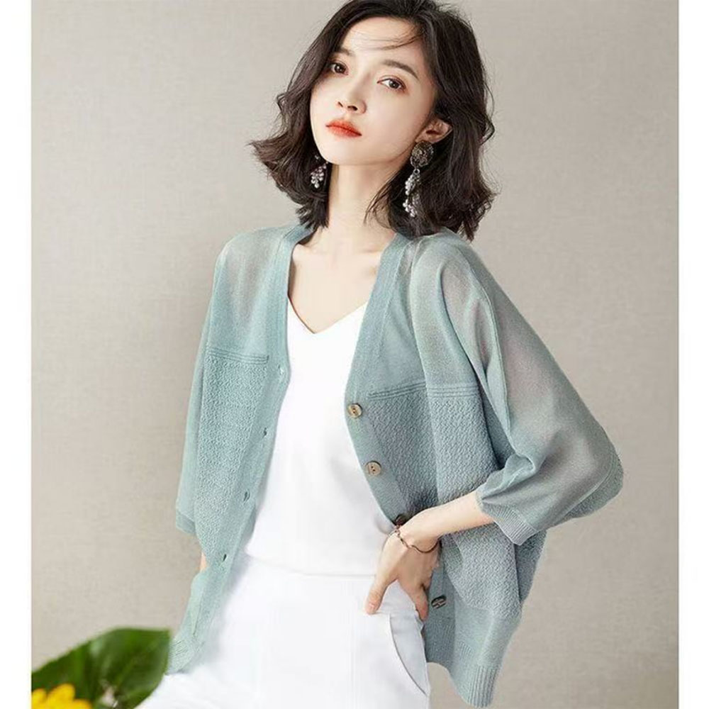Sunscreen clothes for women in summer 2025 New lightweight ice silk knitted cardigan shawl with skirt,  suspender,  and outer cover shirt ZH00117