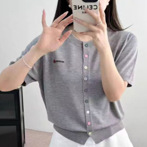 夏季薄款设计感开衫针织冰丝短袖 t 恤女 2025 新款爆款漂亮宽松上衣 ZH0025	