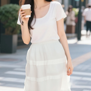 New white lace half skirt summer versatile mid skirt A Character cake dress GY25051701