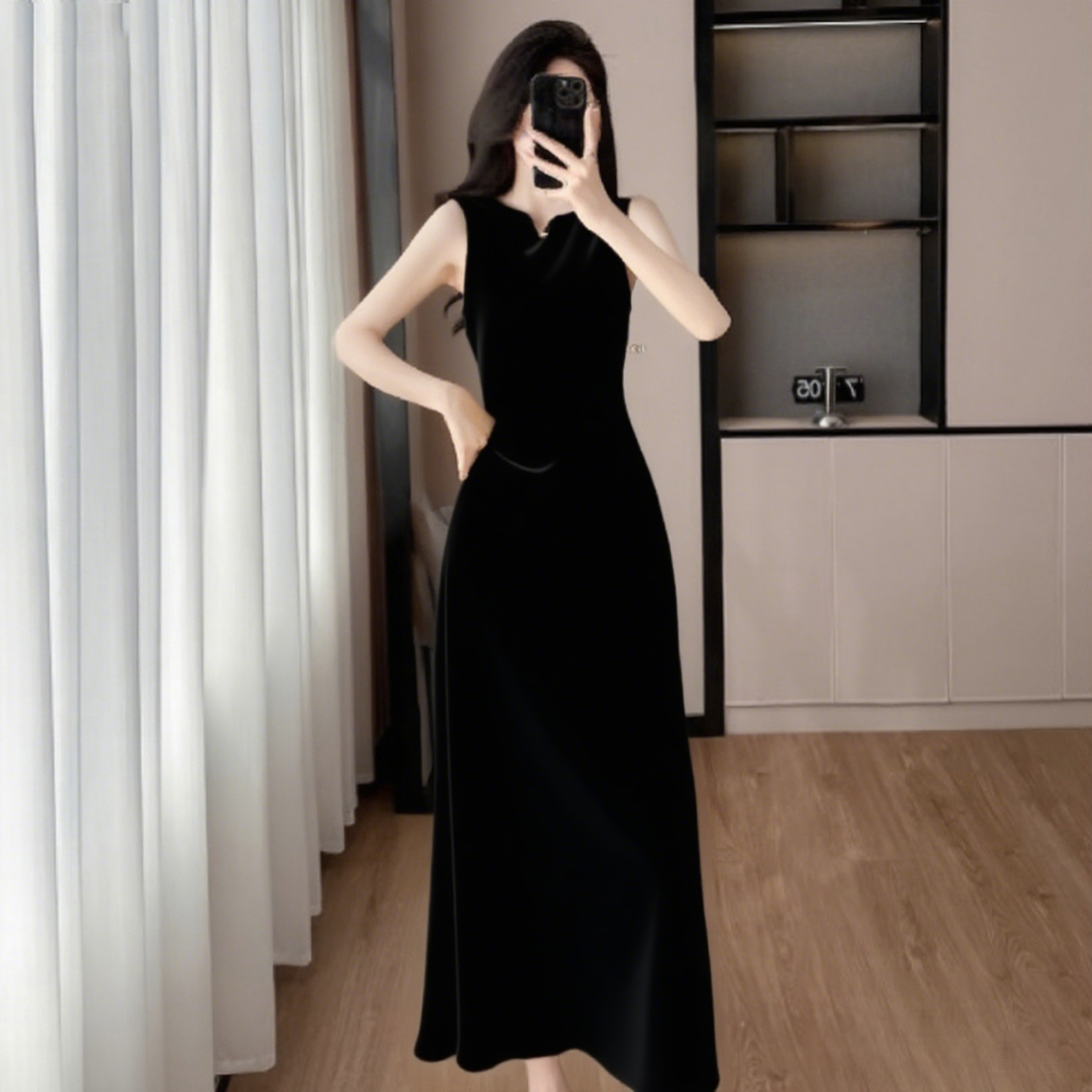 High end round neck silk camisole dress for women in spring and summer,  acetate satin mid length skirt with silk sleeveless lining for a stylish look ZH158